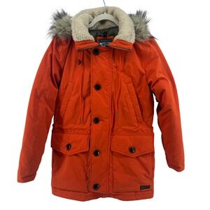 Abercrombie & Fitch Ultra Down‎ PArka Ski Jacket Coat Men's XS Faux Fur Orange